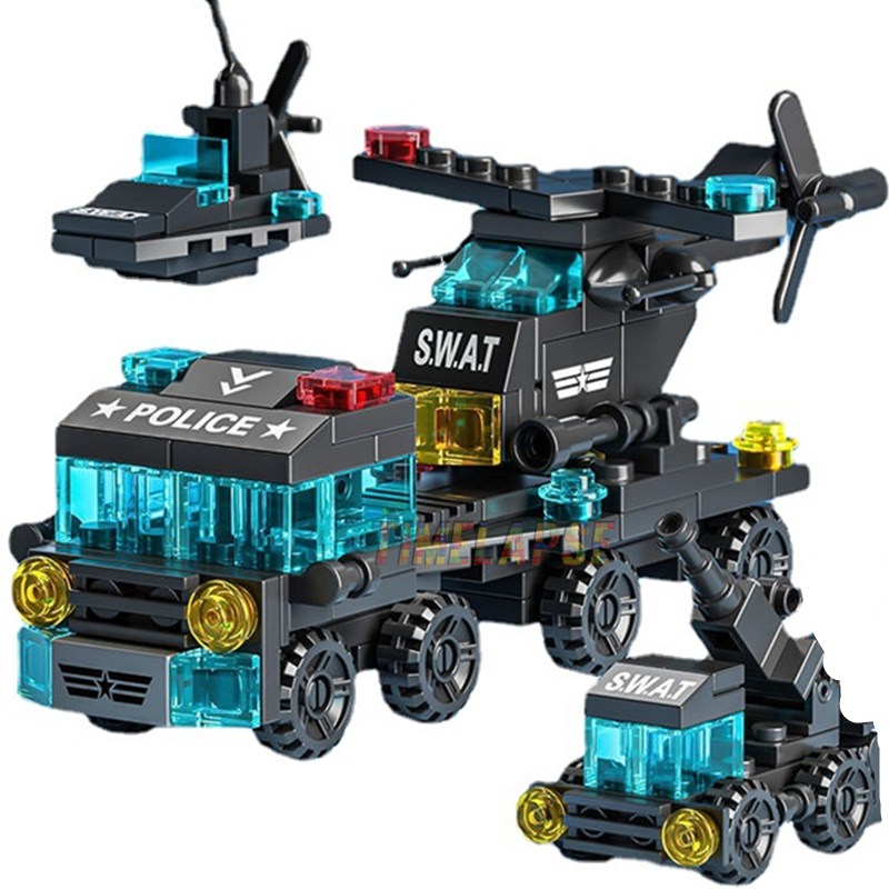 Lego Set Creator - 6in1 新型 特殊警察車両セット：牽引車、飛行機、車、ミニローダー、クラシックモデル、組み立てブロック、おもちゃ、シティ